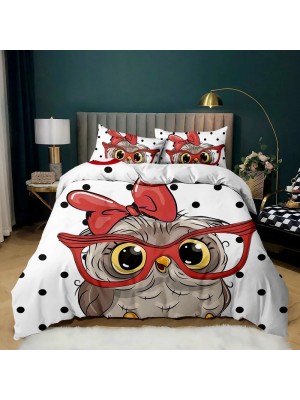 Set Copri Piumone Lenzuolo Federe Copripiumino Gufi Owls Duvet Cover BED0054G